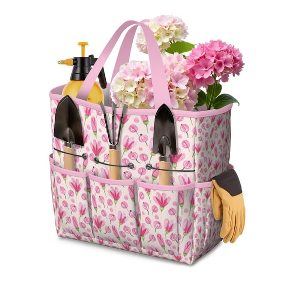 Garden Tool Bag,Pioneer Flower Floral Print Pattern Garden Tool Organizer,Garden Gifts,Waterproof Multi-Pocket Garden Tool Storage 11.8x5.5x11.4 Inch(Tools NOT Included)