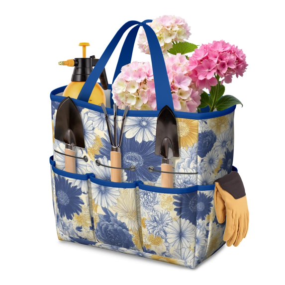 Garden Tool Bag,Pioneer Flower Floral Print Pattern Garden Tool Organizer,Garden Gifts,Waterproof Multi-Pocket Garden Tool Storage 11.8x5.5x11.4 Inch(Tools NOT Included)