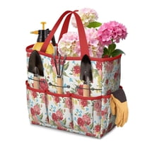 Garden Tool Bag,Pioneer Flower Floral Print Pattern Garden Tool Organizer,Garden Gifts,Waterproof Multi-Pocket Garden Tool Storage 11.8x5.5x11.4 Inch(Tools NOT Included)