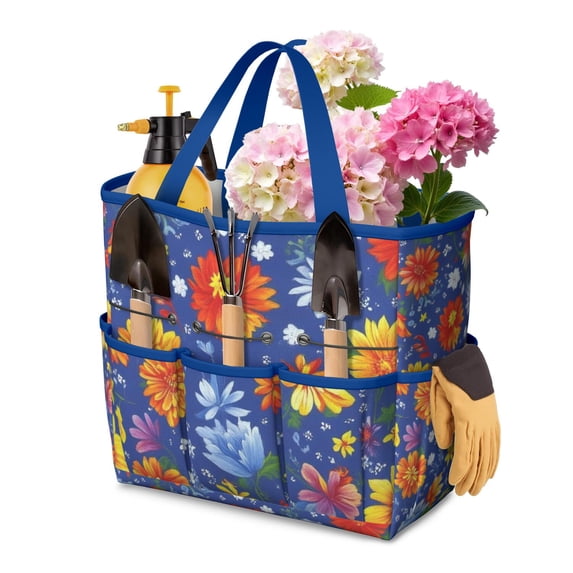 Garden Tool Bag,Pioneer Flower Floral Print Pattern Garden Tool Organizer,Garden Gifts,Waterproof Multi-Pocket Garden Tool Storage 11.8x5.5x11.4 Inch(Tools NOT Included)