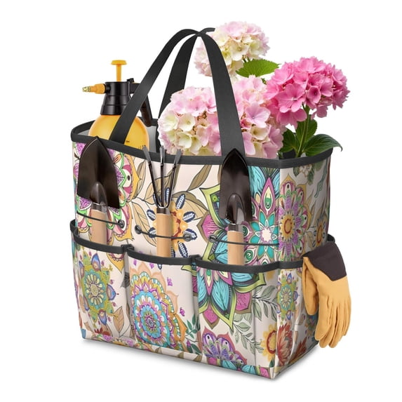 Garden Tool Bag,Pioneer Flower Floral Print Pattern Garden Tool Organizer,Garden Gifts,Waterproof Multi-Pocket Garden Tool Storage 11.8x5.5x11.4 Inch(Tools NOT Included)