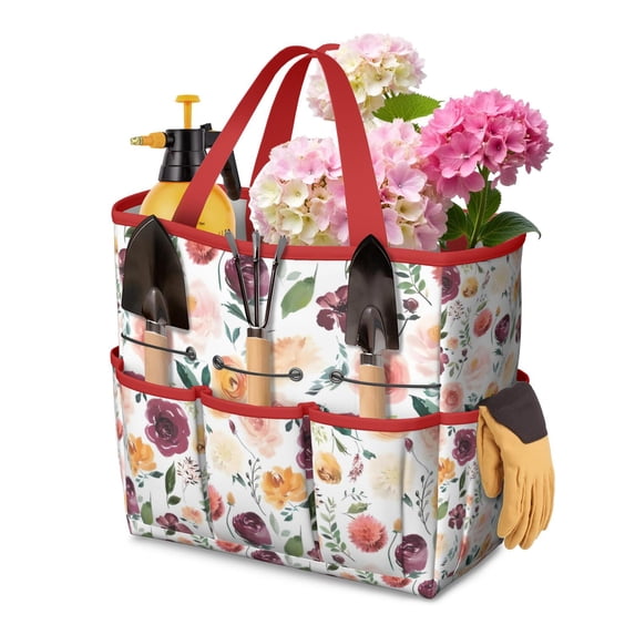 Garden Tool Bag,Pioneer Flower Floral Print Pattern Garden Tool Organizer,Garden Gifts,Waterproof Multi-Pocket Garden Tool Storage 11.8x5.5x11.4 Inch(Tools NOT Included)