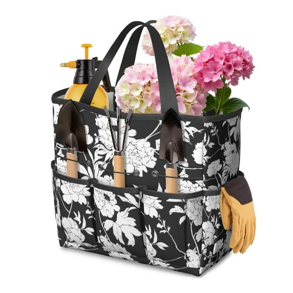 Garden Tool Bag,Pioneer Flower Floral Print Pattern Garden Tool Organizer,Garden Gifts,Waterproof Multi-Pocket Garden Tool Storage 11.8x5.5x11.4 Inch(Tools NOT Included)