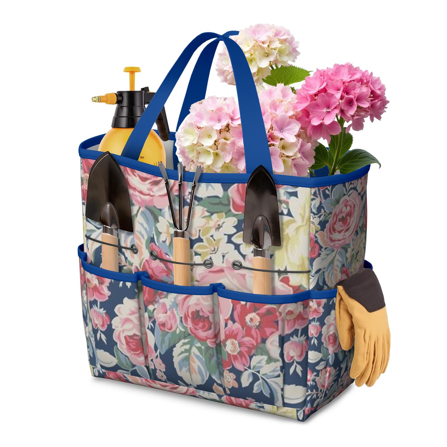 Garden Tool Bag,Pioneer Flower Floral Print Pattern Garden Tool Organizer,Garden Gifts,Waterproof Multi-Pocket Garden Tool Storage 11.8x5.5x11.4 Inch(Tools NOT Included)