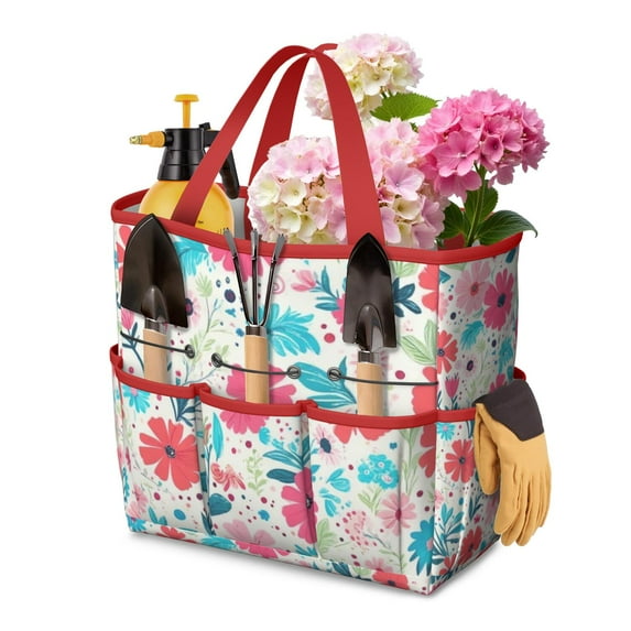 Garden Tool Bag,Pioneer Flower Floral Print Pattern Garden Tool Organizer,Garden Gifts,Waterproof Multi-Pocket Garden Tool Storage 11.8x5.5x11.4 Inch(Tools NOT Included)