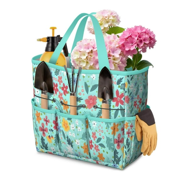 Garden Tool Bag,Pioneer Flower Floral Print Pattern Garden Tool Organizer,Garden Gifts,Waterproof Multi-Pocket Garden Tool Storage 11.8x5.5x11.4 Inch(Tools NOT Included)