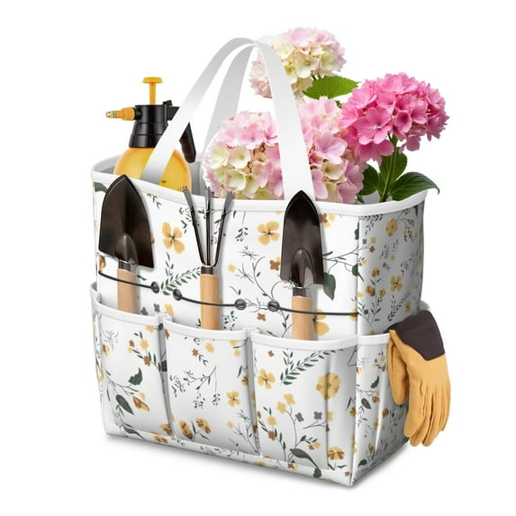 Garden Tool Bag,Pioneer Flower Floral Print Pattern Garden Tool Organizer,Garden Gifts,Waterproof Multi-Pocket Garden Tool Storage 11.8x5.5x11.4 Inch(Tools NOT Included)