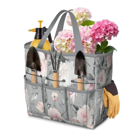 Garden Tool Bag,Pioneer Flower Floral Print Pattern Garden Tool Organizer,Garden Gifts,Waterproof Multi-Pocket Garden Tool Storage 11.8x5.5x11.4 Inch(Tools NOT Included)