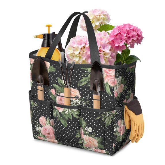 Garden Tool Bag,Pioneer Flower Floral Print Pattern Garden Tool Organizer,Garden Gifts,Waterproof Multi-Pocket Garden Tool Storage 11.8x5.5x11.4 Inch(Tools NOT Included)