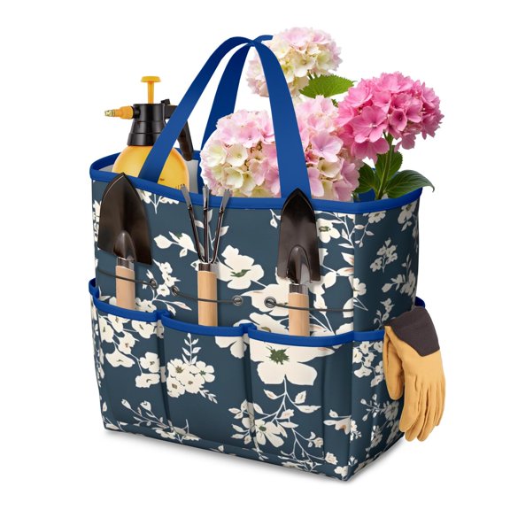 Garden Tool Bag,Pioneer Flower Floral Print Pattern Garden Tool Organizer,Garden Gifts,Waterproof Multi-Pocket Garden Tool Storage 11.8x5.5x11.4 Inch(Tools NOT Included)