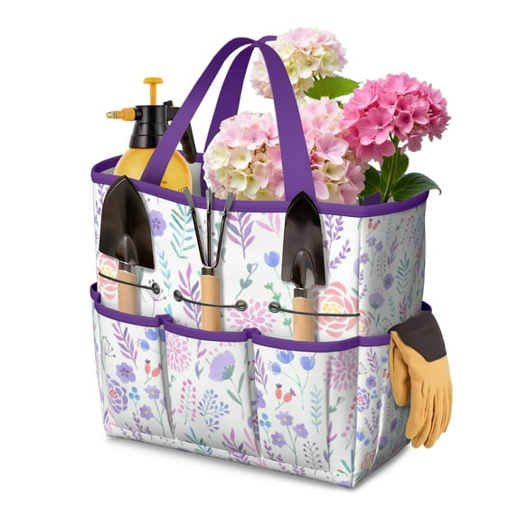 Garden Tool Bag,Pioneer Flower Floral Print Pattern Garden Tool Organizer,Garden Gifts,Waterproof Multi-Pocket Garden Tool Storage 11.8x5.5x11.4 Inch(Tools NOT Included)