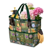 Garden Tool Bag,Pioneer Flower Floral Print Pattern Garden Tool Organizer,Garden Gifts,Waterproof Multi-Pocket Garden Tool Storage 11.8x5.5x11.4 Inch(Tools NOT Included)