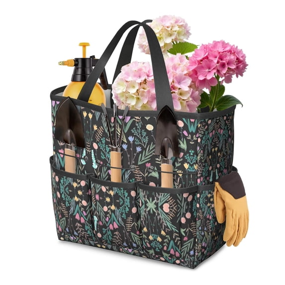 Garden Tool Bag,Pioneer Flower Floral Print Pattern Garden Tool Organizer,Garden Gifts,Waterproof Multi-Pocket Garden Tool Storage 11.8x5.5x11.4 Inch(Tools NOT Included)