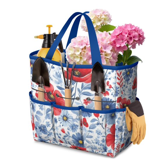 Garden Tool Bag,Pioneer Flower Floral Print Pattern Garden Tool Organizer,Garden Gifts,Waterproof Multi-Pocket Garden Tool Storage 11.8x5.5x11.4 Inch(Tools NOT Included)