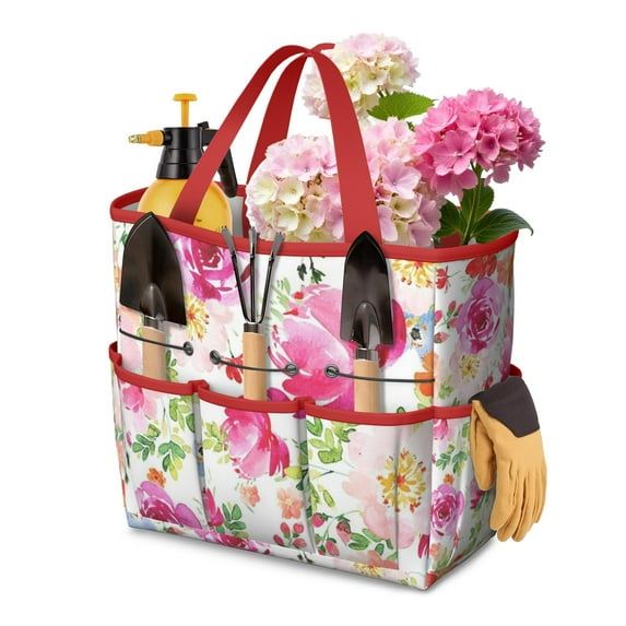 Garden Tool Bag,Pioneer Flower Floral Print Pattern Garden Tool Organizer,Garden Gifts,Waterproof Multi-Pocket Garden Tool Storage 11.8x5.5x11.4 Inch(Tools NOT Included)
