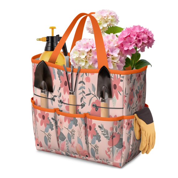 Garden Tool Bag,Pioneer Flower Floral Print Pattern Garden Tool Organizer,Garden Gifts,Waterproof Multi-Pocket Garden Tool Storage 11.8x5.5x11.4 Inch(Tools NOT Included)