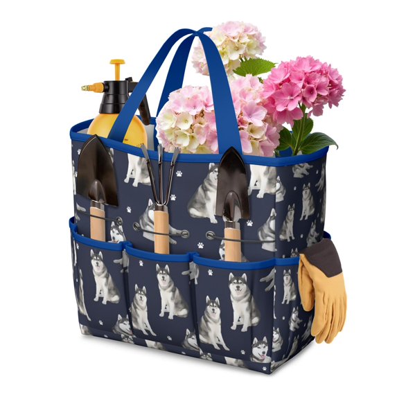 Garden Tool Bag,Siberian Husky Garden Tool Organizer,Garden Gifts,Waterproof Multi-Pocket Garden Tool Storage 11.8x5.5x11.4 Inch(Tools NOT Included)