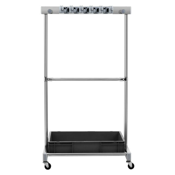 Garden Tool Organizer 10 Slot with Hooks, Yard Tool Rack with Wheels for Garage Shed, Long Handled Tool Holder, Metal Tool Stand for Rake, Broom, Outdoor Storage
