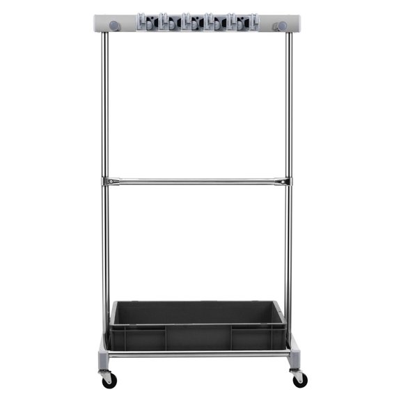Garden Tool Organizer 10 Slot with Hooks, Yard Tool Rack on Wheels for Garage, Shed, Long Handled Tools, Metal Tool Holder