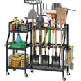 thumbnail image 1 of Garden Tool Organizer with 6 Wheels(3 lockable), Heavy Duty Yard Tool organizer with 2 Basket, Large Metal Garage Tool Organization and Storage for Garage/Shed/Yard/Broom Closet/Lawn, 1 of 8