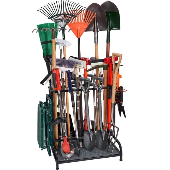 Garden Tool Organizer for Garage, Garden Tool Rack, Yard Tool Storage, Tool Organizers and Storage, Garden Tool Stand up to 55 Long-Handled Tools, for Garage, Shed, Outdoor, Black(Yard Tool Storage)