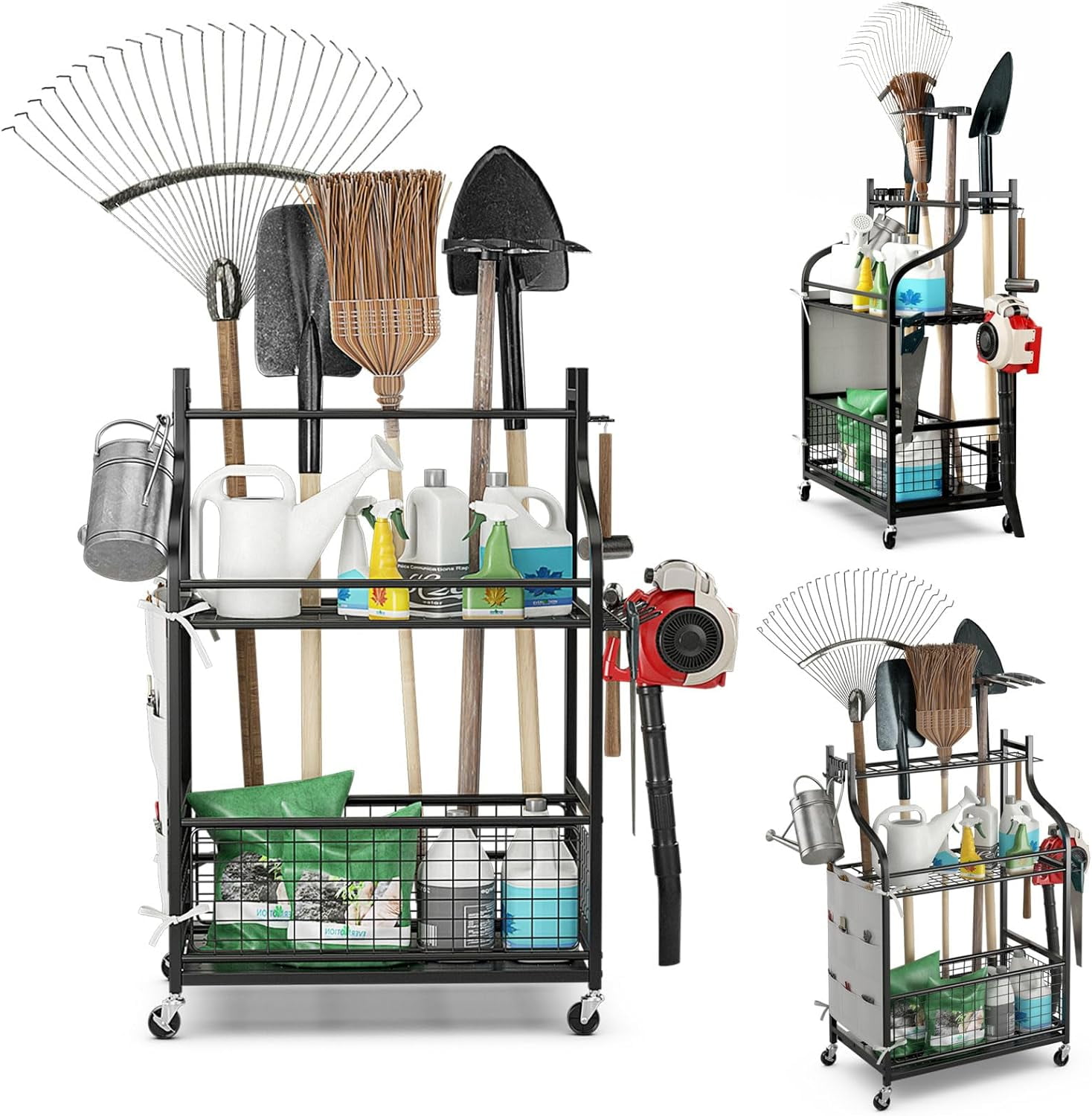 Garden Tool Organizer Garage Storage, 3Tier Garden Tool Storage Rack