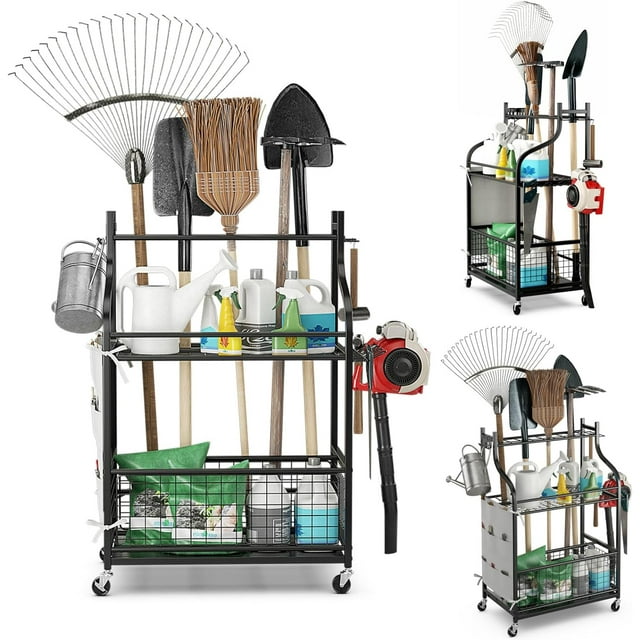 Garden Tool Organizer Garage Storage, 3Tier Garden Tool Storage Rack