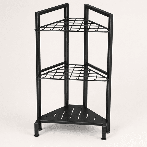 Garden Tool Organizer Rack, Metal Corner Yard Tool Tower with 34 Storage Slots and 14 Hooks, 12.5 x 17 x 26 in
