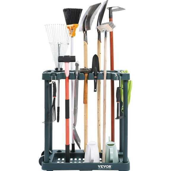 Garden Tool Organizer Stand, 10-Slot Yard Tool Rack for Garage Storage, Holds Long-Handled Tools Like Rakes Brooms Shovels, Sturdy PP Tool Holder for Shed Outdoor Organization