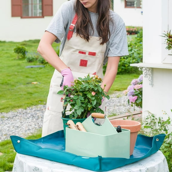 Garden Tool Organizer - Sturdy Metal Garden Caddy with 4 Compartments and Wooden Handle, Practical Gardener Gift for Indoor & Outdoor Use