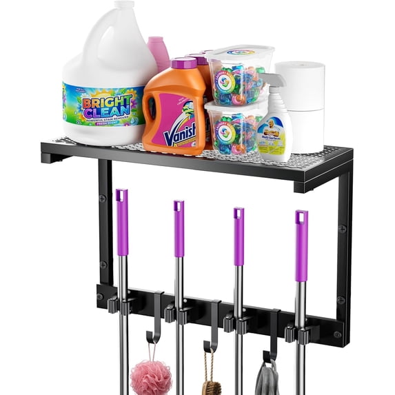 Garden Tool Organizer Wall Mount, Heavy Duty 48 Inches Garage Organization and Storage Racks for Yard Tools with 6 Hooks, Hangers Holders Hanging Folding Chair, Rake Shovel
