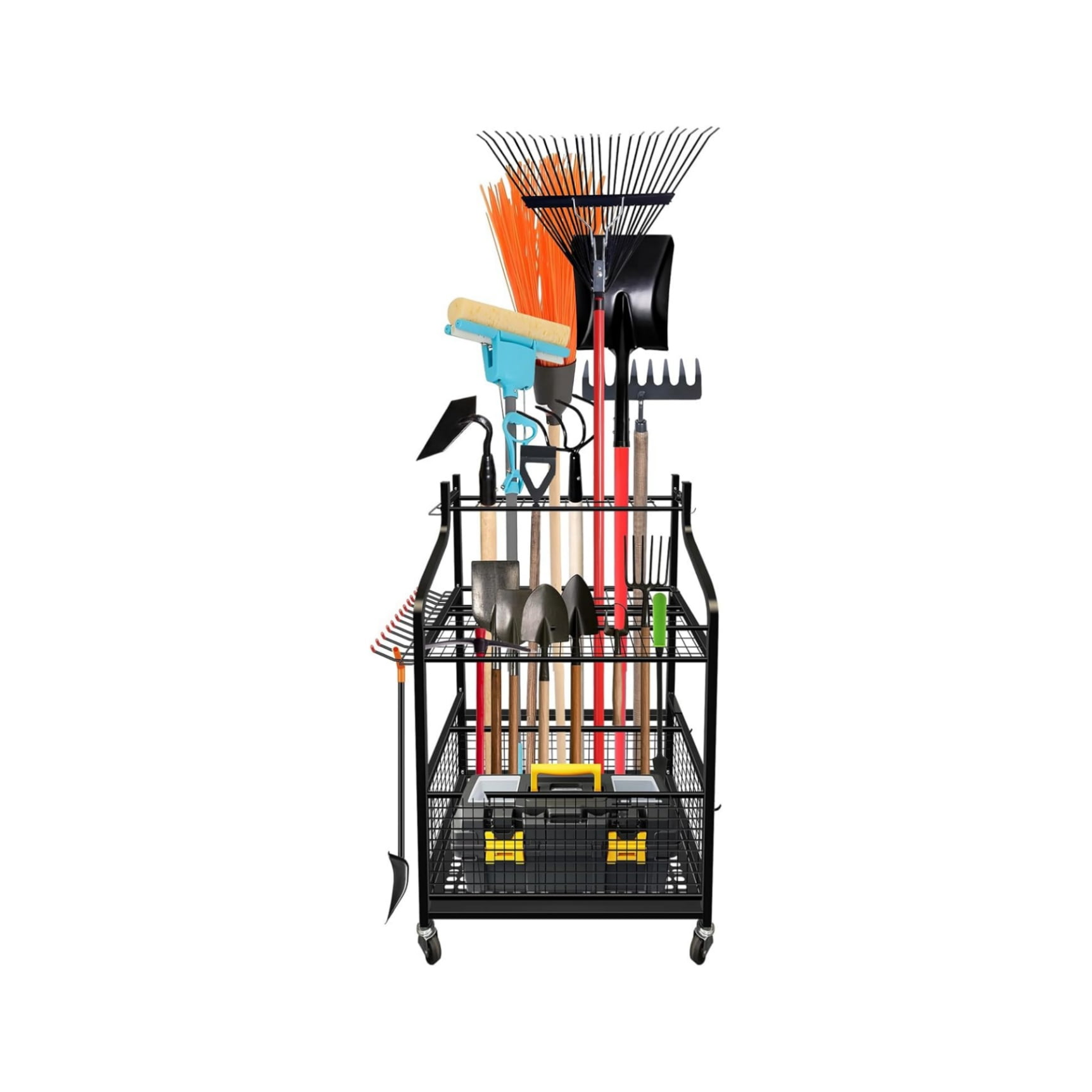 Wheel Tool Rack Garden Tool Organizer, Yard Tool Organizer with Wheels, Metal Yard ...