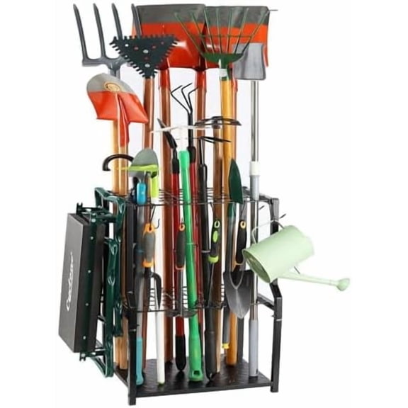 Garden Tool Organizer,Yard Tool Rack Heavy Duty,Free Standing for Garage Corner,Garage Organization,Garage Organizers and Storage,Garden Tool Holder for Lawn,Shed,Outdoor,Metal$$
