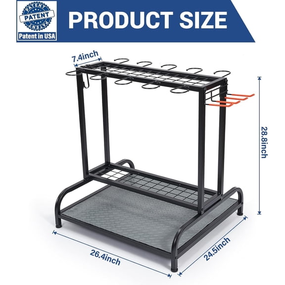 Garden Tool Organizer, Yard Tools Rack Holds 55 Long-Handled Tools/Rakes/Brooms for Garage Organization and Storage, Shed, Outdoor, Lawn, Heavy-Duty Steel, Black, Easy Assembly