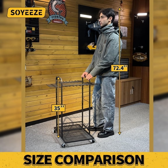 Garden Tool Organizer with Lockable Wheels, Heavy Duty 3-Tier Yard Tower Tool Rack for Garage, Holds to 35 Long-Handled Tools