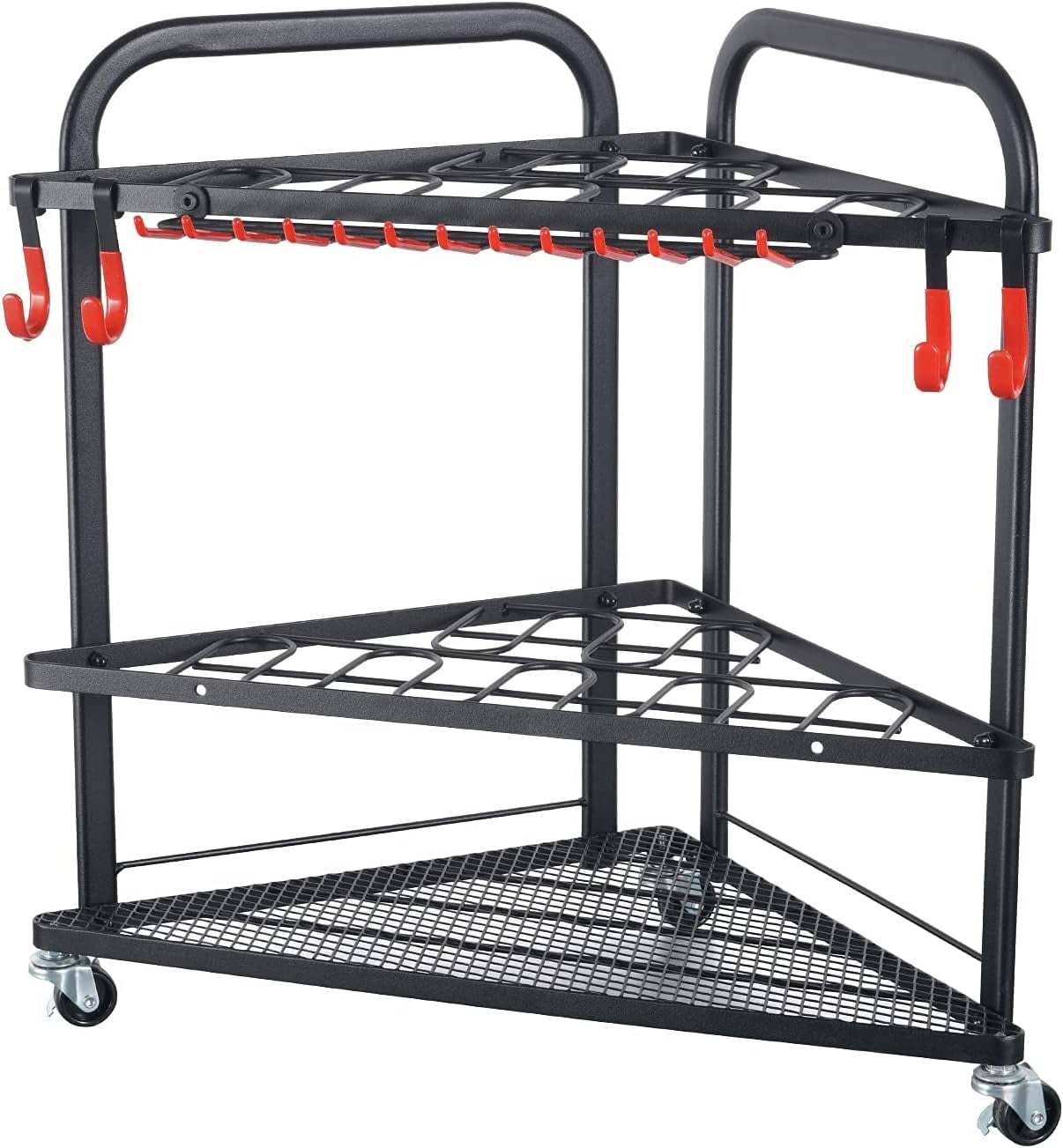 Garden Tool Organizer With Wheels And Storage Hooks Rolling Corner Tool Storage Rack For Garden