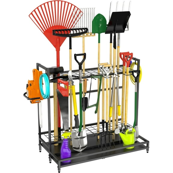 Garden Tool Rack Organizer for Garage Yard Tool Storage, Garden Tools Storage for Organization Black Metal Gardens Tools Holder for Yard Shed Garage