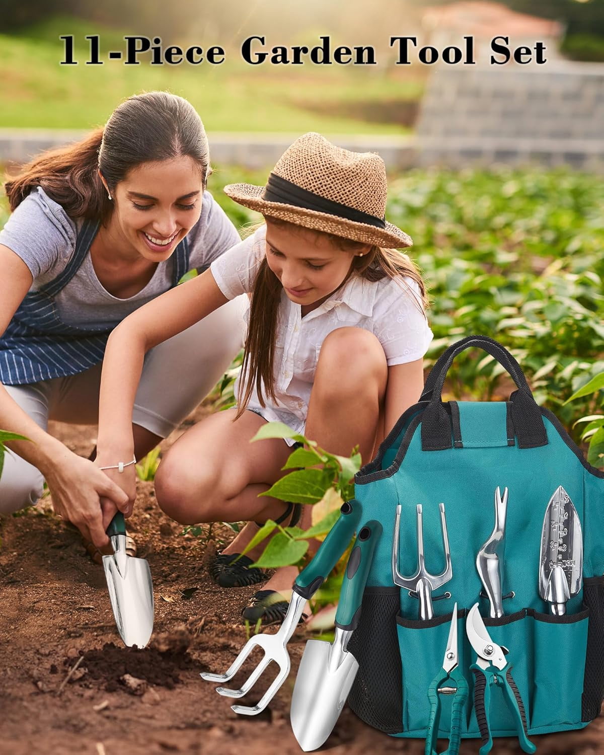Garden Tool Set, 11 PCS Aluminum Gardening Hand Tools with Tote Bag ...