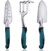 Garden Tool Set - 3 Piece Heavy Duty Gardening Hand Tools - Small Hand Tools for Weeding, Transplanting, Digging(Green)