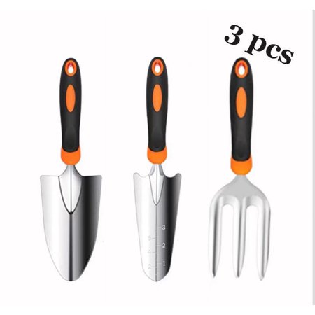 Garden Tool Set - 3 Piece Heavy Duty Gardening Hand Tools - Small Hand Tools for Weeding, Transplanting, Digging(Orange)