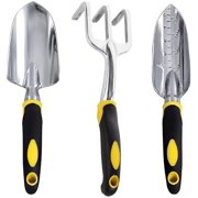 Garden Tool Set - 3 Piece Heavy Duty Gardening Hand Tools - Small Hand Tools for Weeding, Transplanting, Digging(Yellow)