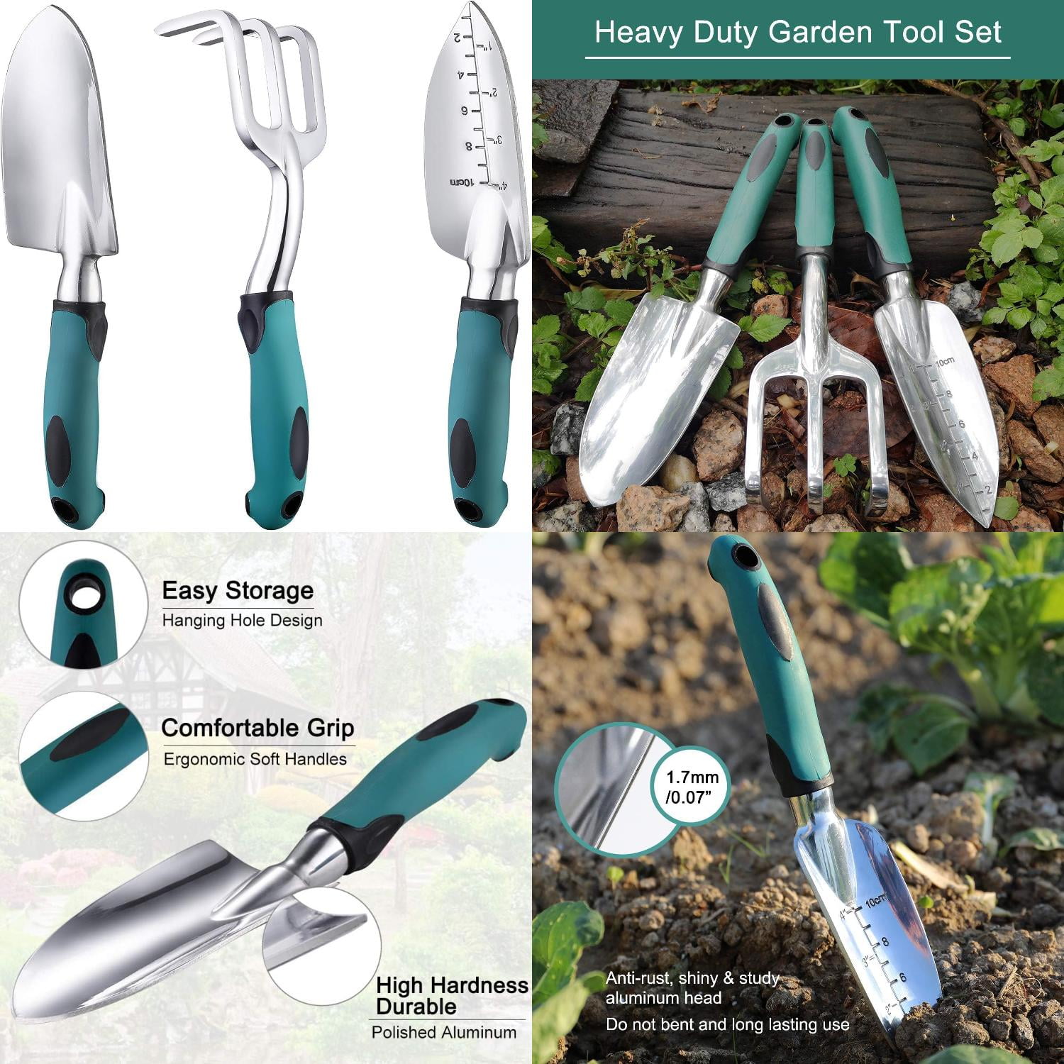 Garden Tool Set 3 Piece Heavy Duty Garden Trowels CastAluminum Garden