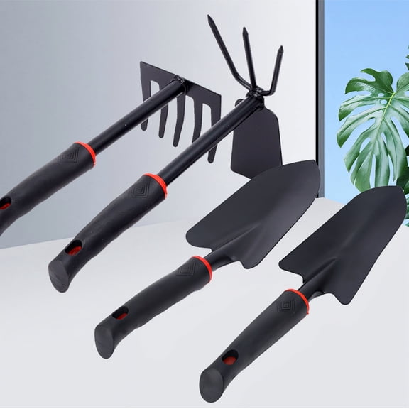 Garden Tool Set, 4 Pack Carbon Steel Garden Hand Tools, Including Hand Shovel, Transplant Shovel and Hand Rake, for Planting Weeding Digging