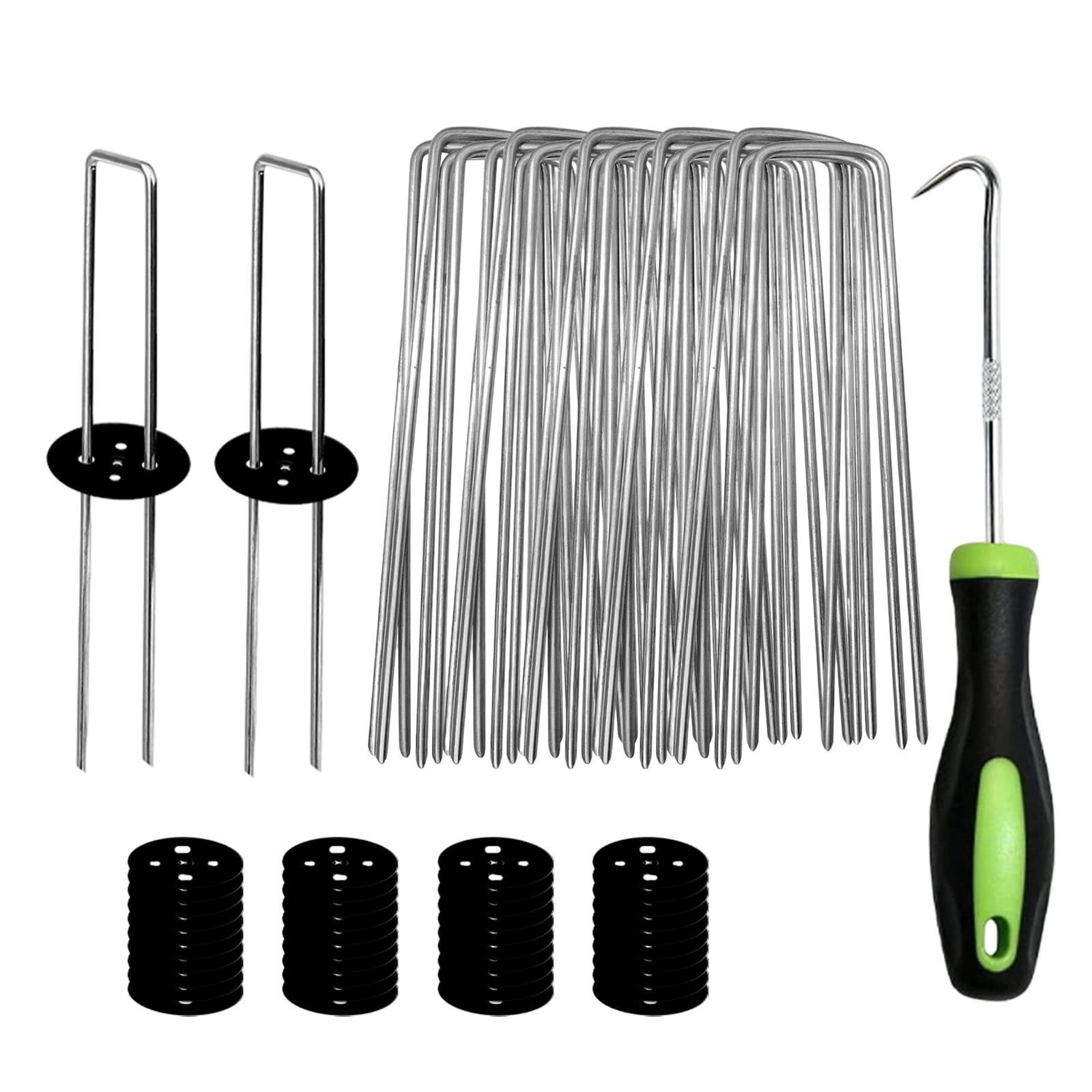 Garden Tool Set, 50 Garden Washers, 50 Garden Stakes, 1 Garden Hook For Plant Support, Outdoor Yard Landscaping, Lawn Care Accessories For Gardening Enthusiasts