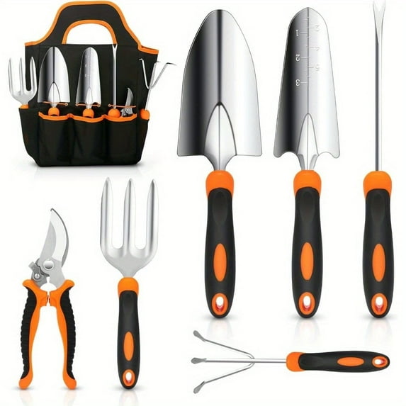 7 Pieces Garden Tool Set, Stainless Steel Outdoor Hand Tools, Oxford Cloth Gardening Bag, Complete Garden Tool Set