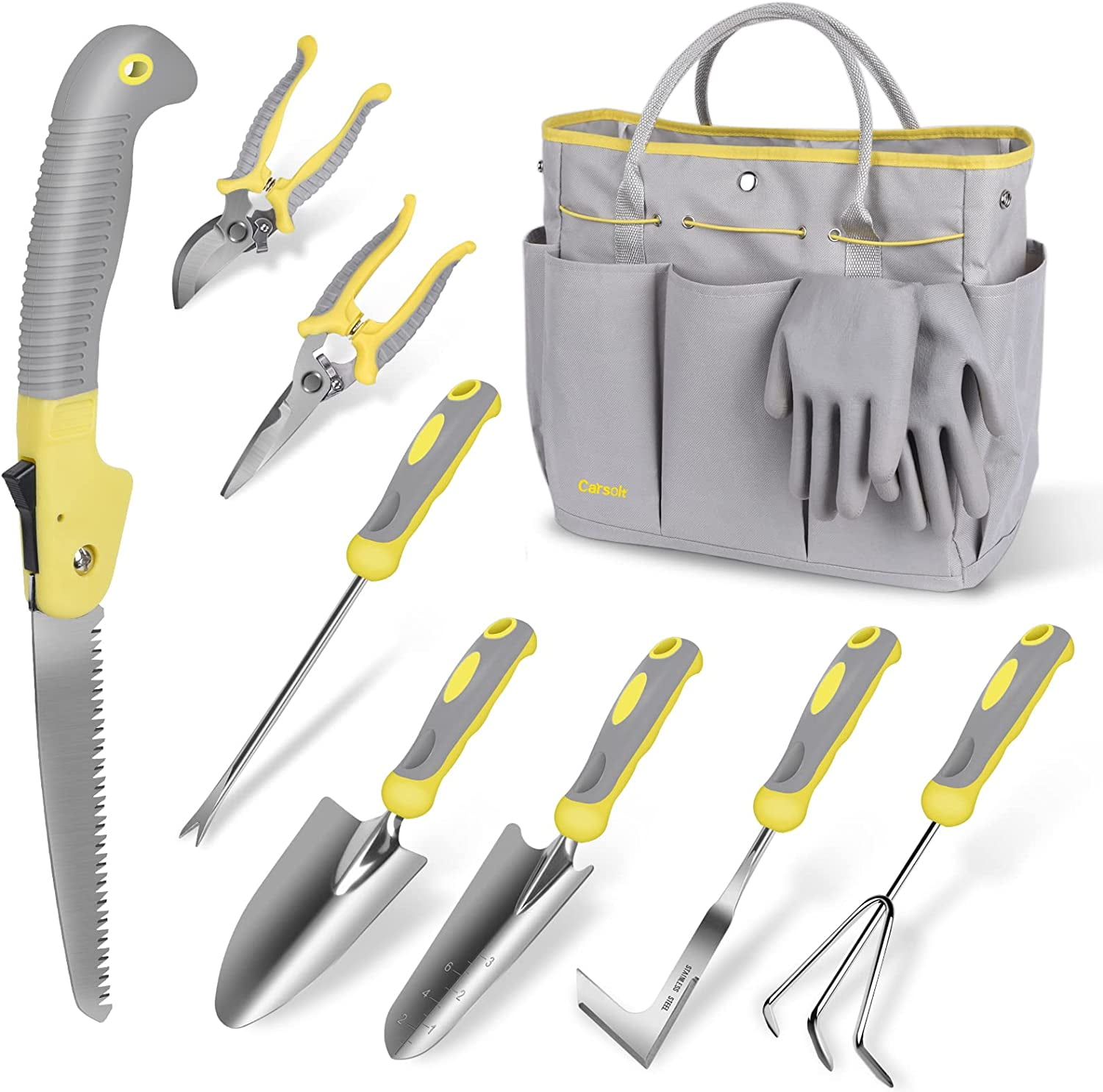 Garden Tool Set, 10 Piece Stainless Steel Heavy Duty Gardening Tool Set For Digging Planting Pruning Gardening Kit With Durable Bag Gloves Gift Box Ideal Garden Gifts