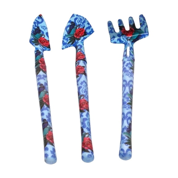 Garden Tool Set for Kids 3-Piece Mini Metal Rake Shovel Digging Knife for Outdoor Play Beach Sand Digging Early Learning Nature Exploration Blue Children' s Gardening Tools