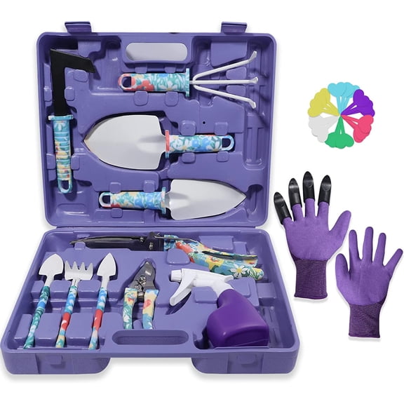 Garden Tool Set, Stainless Steel Heavy Duty Gardening Tools 30 PCS w/Floral Print, Trowel Rake Weeder Pruner Shears Sprayer Digging Claw Gloves, Ideal Gardening Set for Women