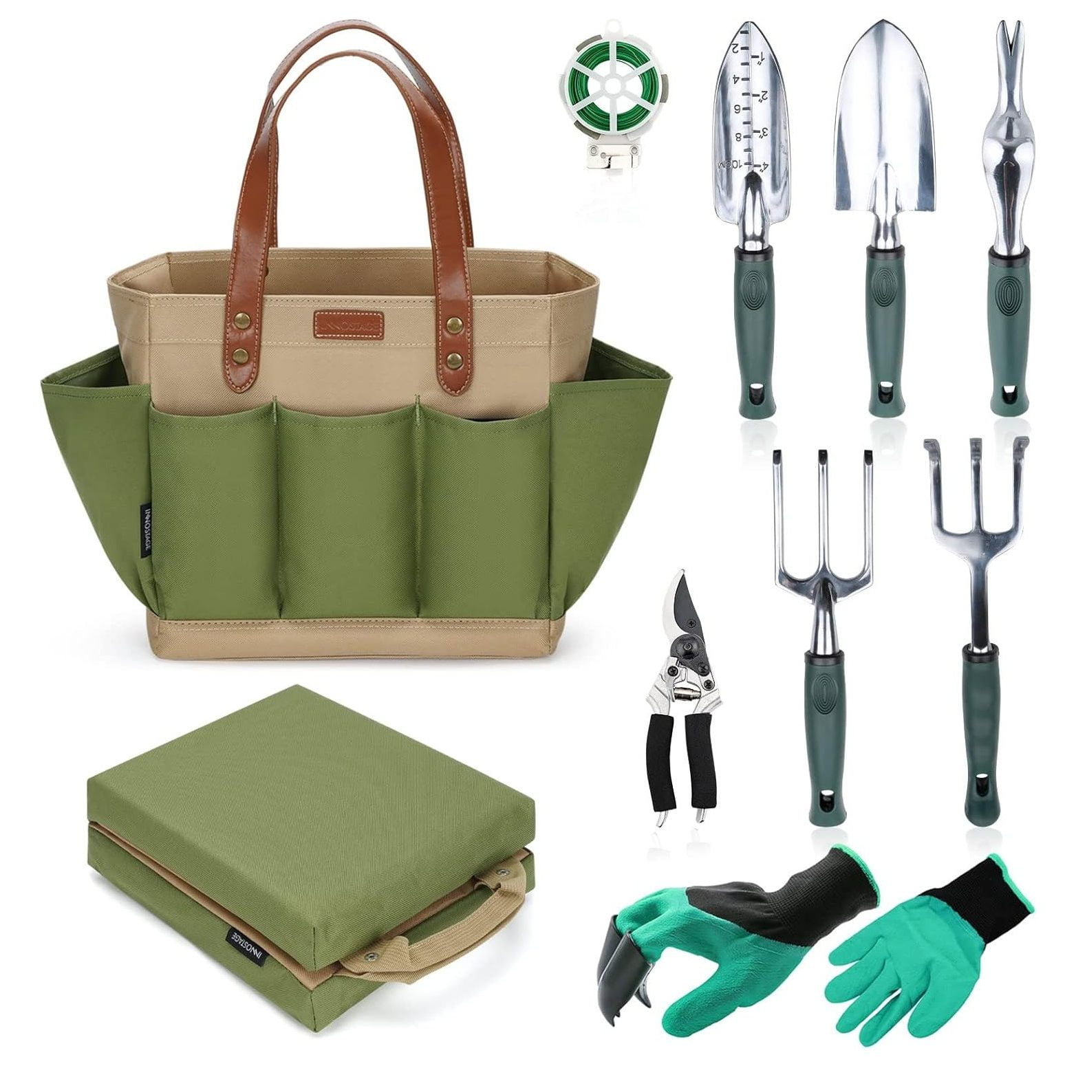 Garden Tool Tote Solid Bag with 11 Piece Hand Tools,Best Gardening Gift