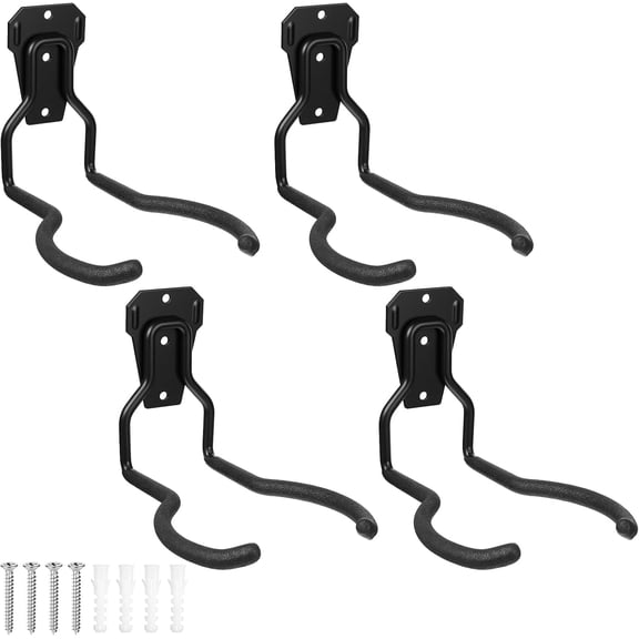 Garden Tool Wall Mount Rack, 4-Piece Steel String Trimmer Holder, Garage Storage Hook fo Eater, Leaf Blower, Lawn Equipment